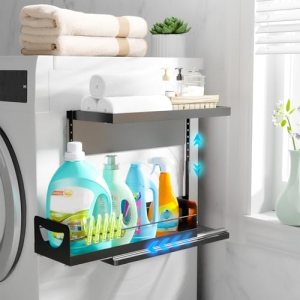 Heavy-Duty Magnetic Shelf With Pull-Out Drawers for Washing Machines