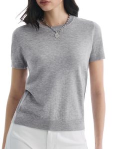 C202 Sweaters for Women Short Sleeve Crew Neck Tops Lightweight Loose Fit Pullov