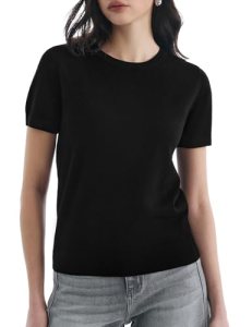 C202 Sweaters for Women Short Sleeve Crew Neck Tops Lightweight Loose Fit Pullov