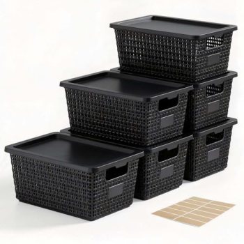 Storage Bins with Lids | Plastic Storage Baskets with Lids for Office Organizati