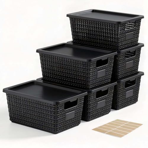 Storage Bins with Lids | Plastic Storage Baskets with Lids for Office Organizati