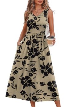 Sleeveless Maxi Dresses for Women 2026 V Neck Elegant Classy Floral Dress with P