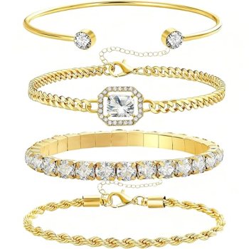 Alegend Bracelets Sets 14K Gold Plated Stackable Bold Twisted Rope