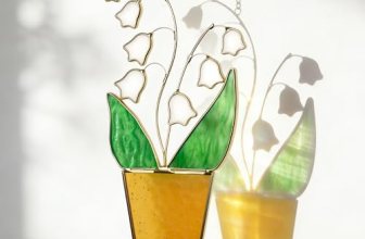 Lily of The Valley Suncatcher – May Birth Flower Gold Edged Stained Glass