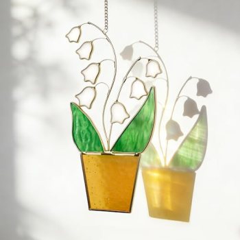 Lily of The Valley Suncatcher – May Birth Flower Gold Edged Stained Glass