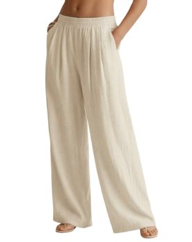 JEKAOYI Womens Casual Linen Pants Wide Leg Palazzo Flowy Summer Pants 2026 Beach
