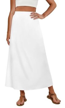 OFEEFAN White Long Maxi Skirts for Women Flowy Skirt Spring Summer Dresses Casua