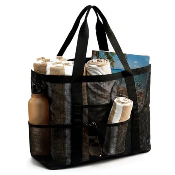 JOYPICKS Mesh Beach Bag-Large Beach Tote for Women with Zipper Pocket