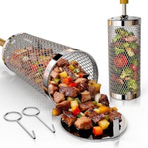 Basinel Rolling Grill Basket 2-Pack
