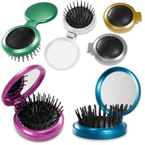Mini Hair Brush Set of 6 – Foldable Travel Brushes for Hair in Assorted Colors