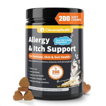 CleverasHealth Dog Allergy Relief Chews 200ct Relieve Seasonal Allergies and Ski