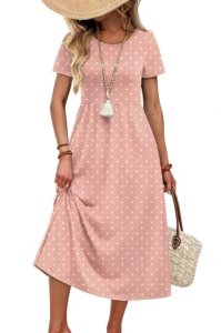 OFEEFAN Pink Polka Dot Maxi Midi Long Dresses for Women 2026 Spring Summer Sundr