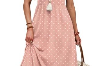 OFEEFAN Pink Polka Dot Maxi Midi Long Dresses for Women 2026 Spring Summer Sundr