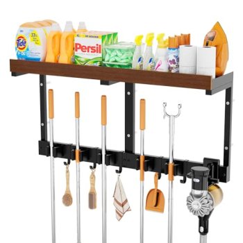 Broom Holder Wall Mount with Cleaning Supplies Organizer