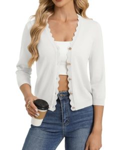 GRACE KARIN Womens Ivory Cropped Cardigan Sweater