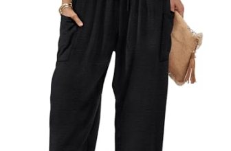 Sampeel Women’s Pants Wide Leg Dress Black Linen Pants Capri Barrel Baggy Pant W