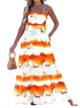 popvil Women Summer Maxi Dress 2026 Spaghetti Strap Long Beach Dress Boho A-Line