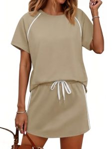 Yousify Womens 2 Piece Skirt Sets Summer Short Sleeve Tops and Tennis Skort Loun