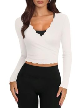 Women’s Tops V Neck Workout Sets for Women Pilates Outfits White Tops for Women