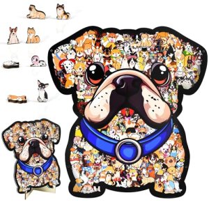 GAKICO 135pcs Wooden Jigsaw Puzzle: Colored Dog Shaped Wooden Puzzle Unique Anim