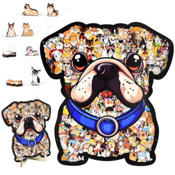 GAKICO 135pcs Wooden Jigsaw Puzzle: Colored Dog Shaped Wooden Puzzle Unique Anim