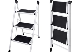 OLIXIS Step Ladder, 3 Sturdy Step Stool with Anti-Slip Pedal & Comfortable Handr