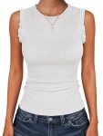 ANRABESS Ribbed Tank Tops for Women Crew Neck Ruffle Sweater Vest Cute Sleeveles