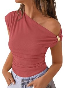 PRETTYGARDEN Womens Summer Off The Shoulder Crop Tops Ribbed Going Out Fitting T
