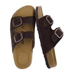 CUSHIONAIRE Logo 100% Genuine Leather Suede Slides for Women