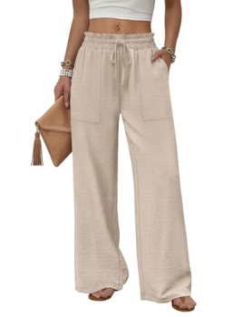WIHOLL Linen Pants Women Wide Leg Palazzo Pants Flowy Casual Summer Outfits Crui