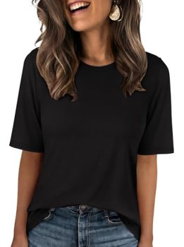 ANRABESS Women’s Half Sleeve Tops Summer Basic Tee Crew Neck Casual Soft Wrinkle