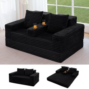 MAXYOYO Loveseat Sofa Bed, Striped Faux Fur Foldable Floor Sofa Couch in A Box