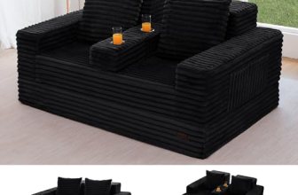 MAXYOYO Loveseat Sofa Bed, Striped Faux Fur Foldable Floor Sofa Couch in A Box