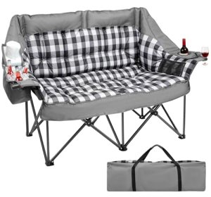 Suteck Double Camping Chair, Oversized Camping Couch with 2 in 1 Pockets