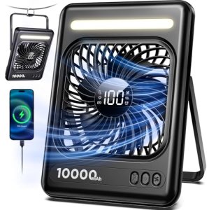 10000mAh Portable Travel Fan, 5 Speeds Strong Wind Cruise Fan with LED Lantern