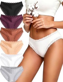 READY TO LOVE Cotton Underwear for Women Pack Lace Cheeky Bikini Panties Soft Br