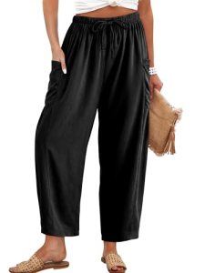 Angerella Womens Plus Size Linen Wide Leg Pants Casual Loose Drawstring High Wai