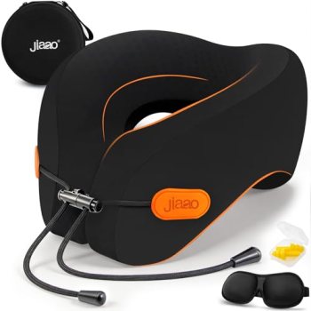 jiaao Travel Pillow Memory Foam Neck Pillow for Airplanes with Adjustable Neck S