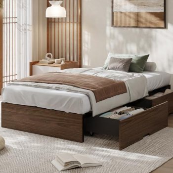 GarveeHome Twin Size Wood Platform Bed Frame with 2 Storage Drawers
