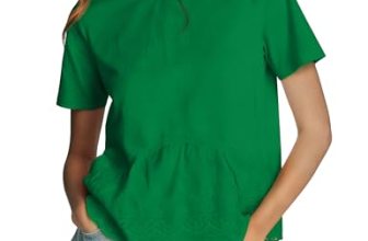 Women’s Cropped Babydoll Tops Casual Embroidered Shirts Lace Panel Crewneck Blou