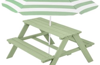 Best Choice Products Wooden Kids Picnic Table with Umbrella