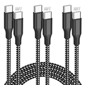 Bkayp USB C Cable 10ft 3-Pack, 60W Fast Charging Type C to Type C Charger Cord