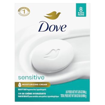 Dove Beauty Bar Soap Sensitive, 8 Bars for Sensitive Skin, Fragrance Free and Hy