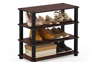 Furinno Turn-S-Tube 4-Tier Shoe Rack, Dark Cherry/Black