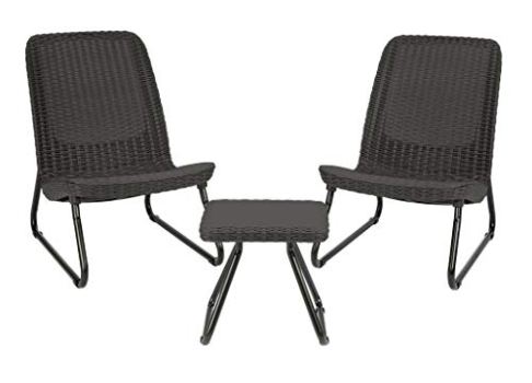 Keter Rio 3 Piece Resin Wicker Patio Furniture Set with Side Table and Outdoor C