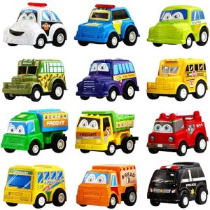 Funcorn Toys Pull Back Car, 12 Pack Assorted Mini Plastic Vehicle Set