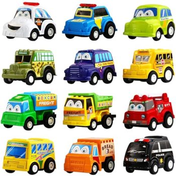 Funcorn Toys Pull Back Car, 12 Pack Assorted Mini Plastic Vehicle Set