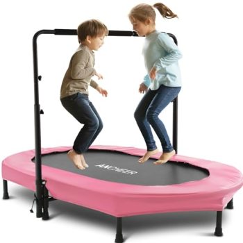 ANCHEER Trampoline for Kids, 56″ Double Toddler Trampoline with Adjustable Handl