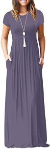 DEARCASE Maxi Dress for Women Purple Gray XX-Large Crewneck Short Sleeves Weddin