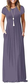 DEARCASE Maxi Dress for Women Purple Gray XX-Large Crewneck Short Sleeves Weddin